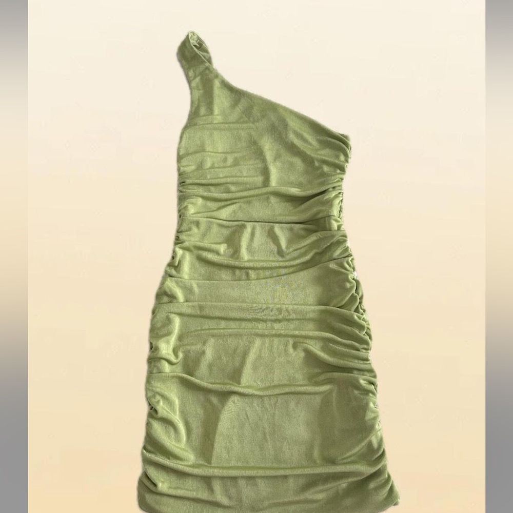 Hollister green one shoulder ruched mini dress